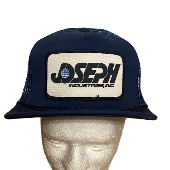 Vintage Joseph Industries Patch Mesh SnapBack Hat Navy Blue 90s Trucker